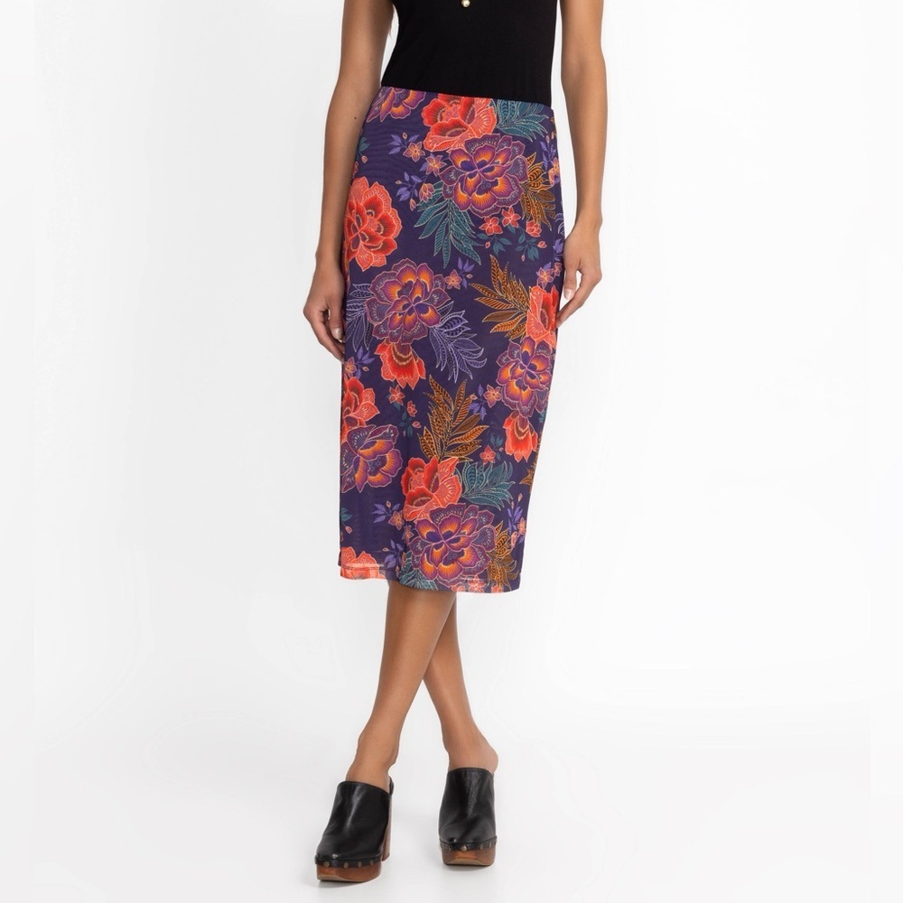 NEW Johnny Was Jade Lizandrea Mesh Pull On Midi Skirt Etta's Garen Print XL - Picture 1 of 13